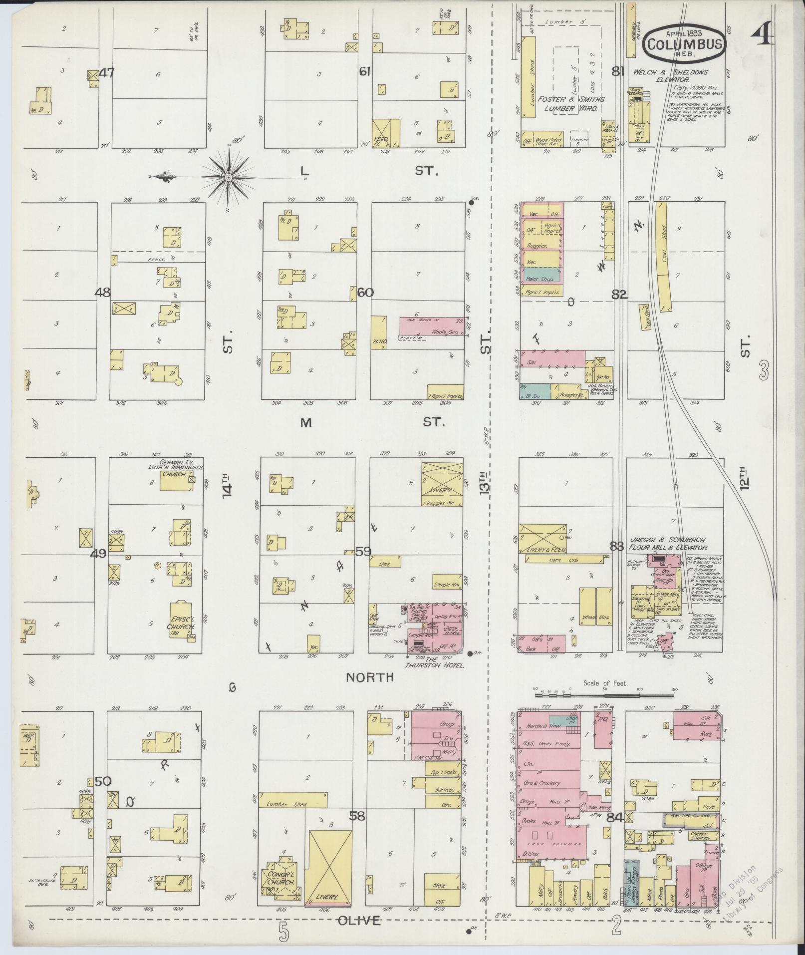 Sanborn Fire Insurance Map from Columbus, Platte County, Nebraska (1893), Sheet #0004 - Historic Sanborn Fire Insurance Map Print, vintage old map wall art, antique decor, genealogy gift, Nebraska Nebraska map