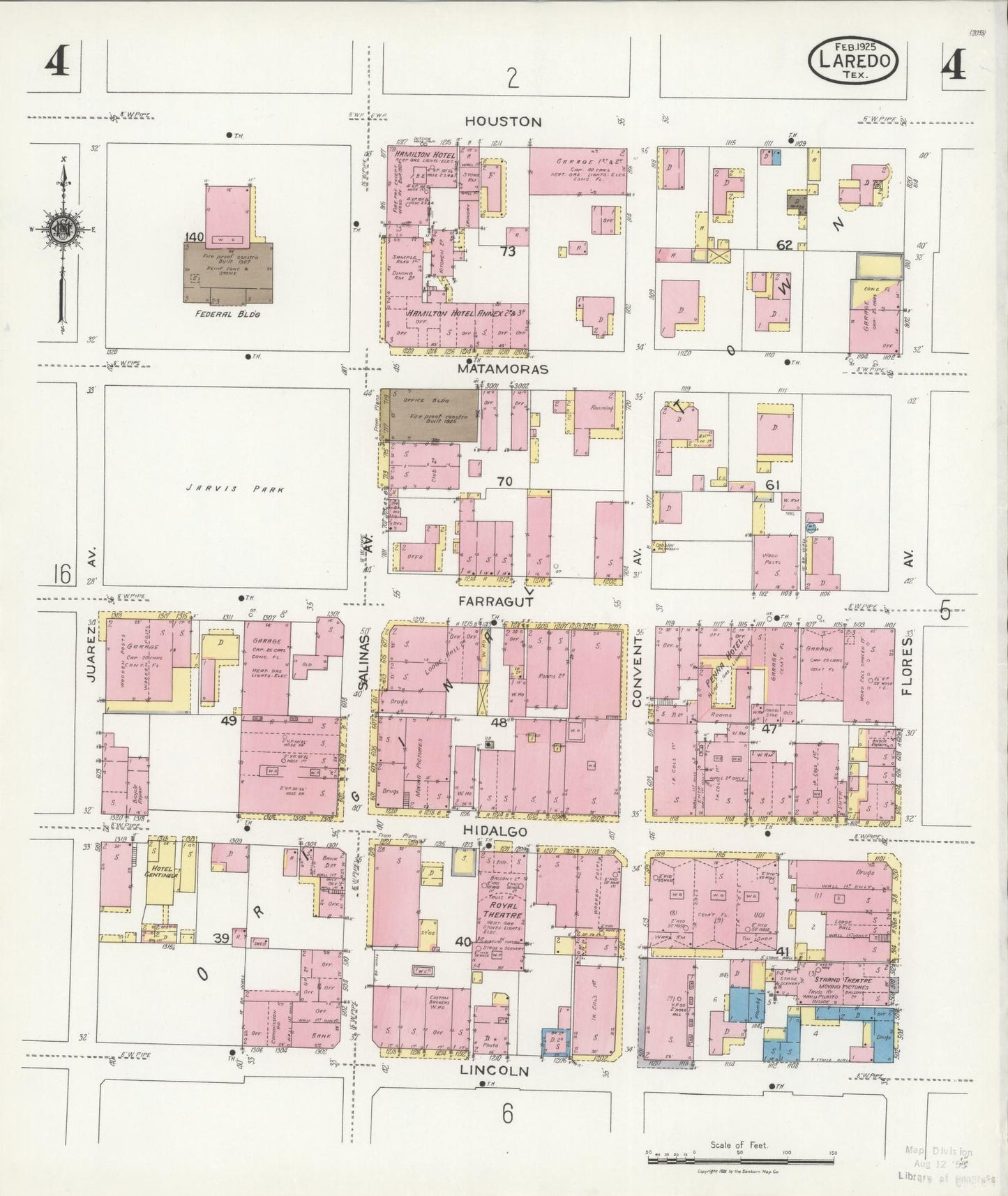 Sanborn Fire Insurance Map from Laredo, Webb County, Texas (1925), Sheet #0004 - Historic Sanborn Fire Insurance Map Print, vintage old map wall art, antique decor, genealogy gift, Texas Texas map