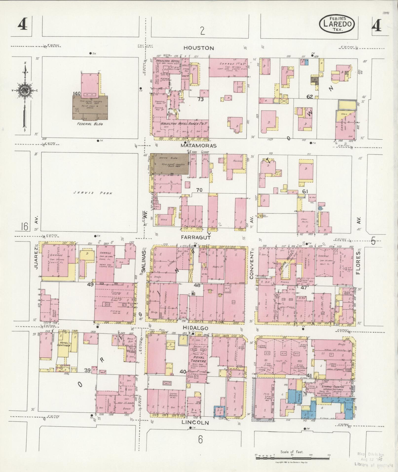 Sanborn Fire Insurance Map from Laredo, Webb County, Texas (1925), Sheet #0004 - Historic Sanborn Fire Insurance Map Print, vintage old map wall art, antique decor, genealogy gift, Texas Texas map