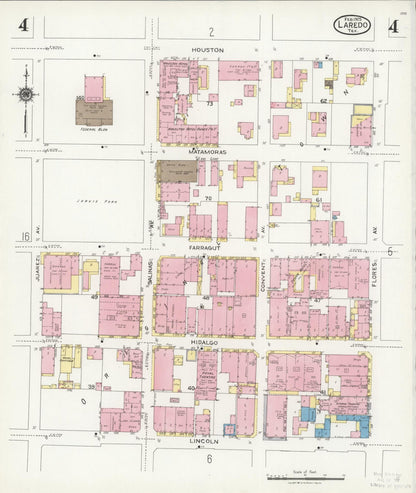 Sanborn Fire Insurance Map from Laredo, Webb County, Texas (1925), Sheet #0004 - Historic Sanborn Fire Insurance Map Print, vintage old map wall art, antique decor, genealogy gift, Texas Texas map