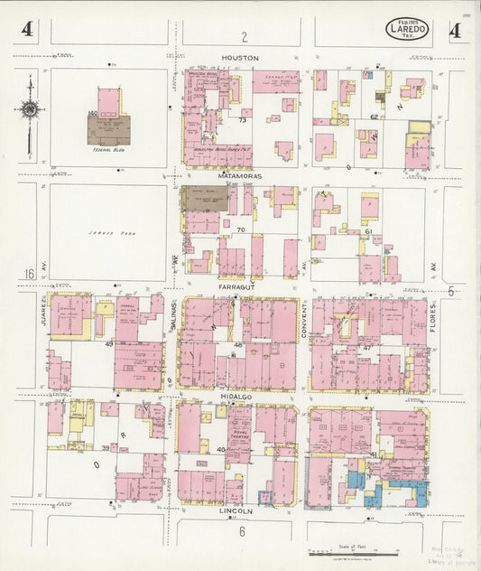 Sanborn Fire Insurance Map from Laredo, Webb County, Texas (1925), Sheet #0004 - Historic Sanborn Fire Insurance Map Print, vintage old map wall art, antique decor, genealogy gift, Texas Texas map