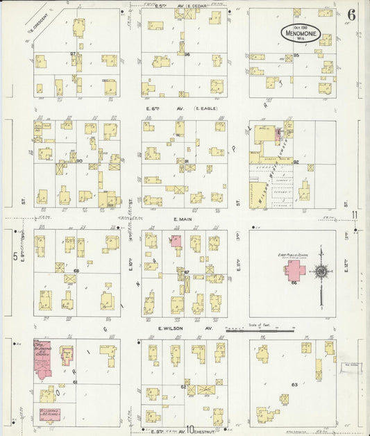 Sanborn Fire Insurance Map from Menomonie, Dunn County, Wisconsin (1910), Sheet #0006 - Historic Sanborn Fire Insurance Map Print, vintage old map wall art, antique decor, genealogy gift, Wisconsin Wisconsin map