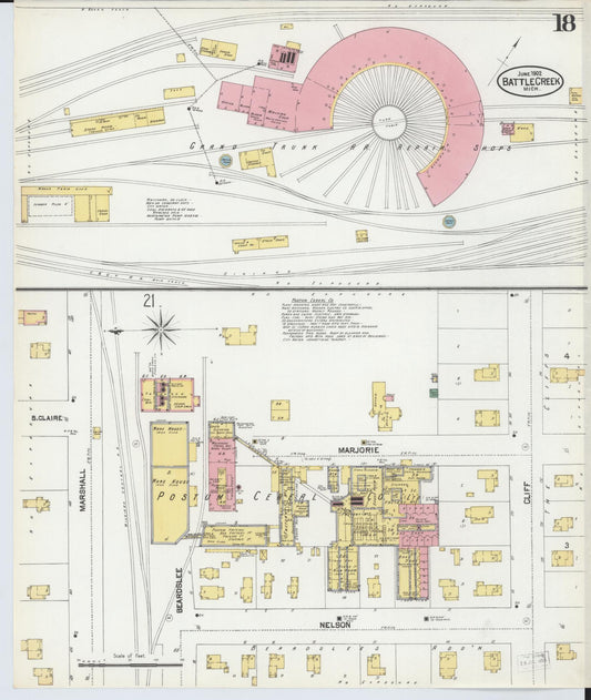Sanborn Fire Insurance Map from Battle Creek, Calhoun County, Michigan (1902), Sheet #0018 - Historic Sanborn Fire Insurance Map Print, vintage old map wall art, antique decor, genealogy gift, Michigan Michigan map
