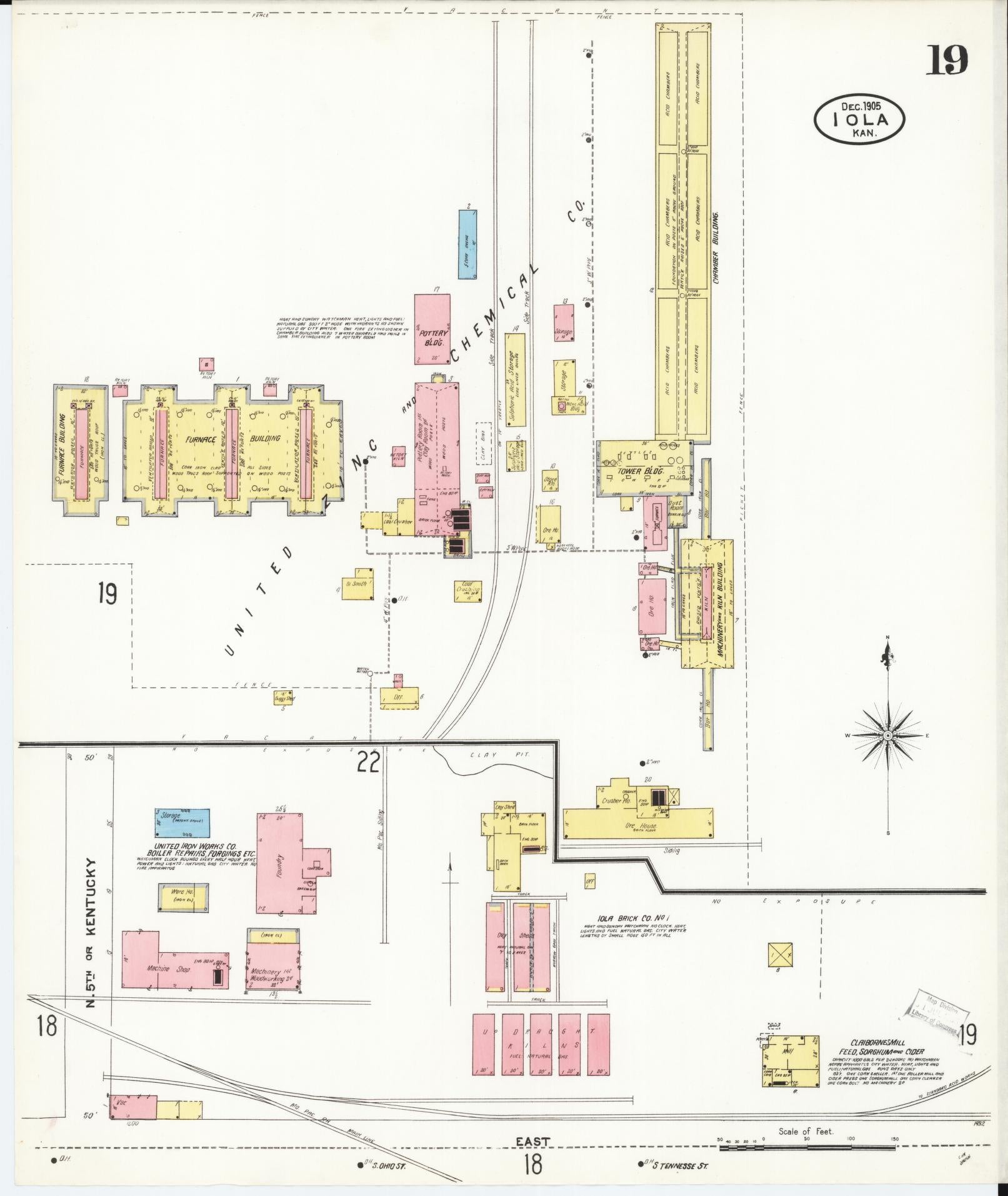 Sanborn Fire Insurance Map from Iola, Allen County, Kansas (1905), Sheet #0019 - Historic Sanborn Fire Insurance Map Print, vintage old map wall art, antique decor, genealogy gift, Kansas Kansas map