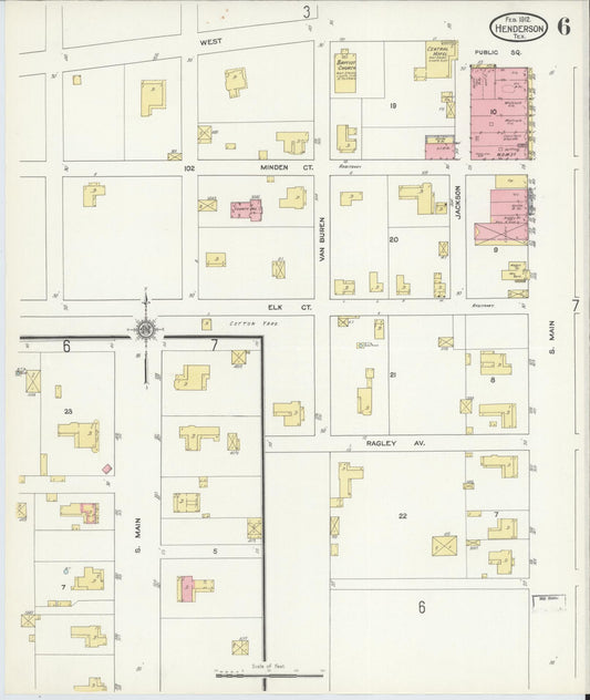 Sanborn Fire Insurance Map from Henderson, Rusk County, Texas (1912), Sheet #0006 - Historic Sanborn Fire Insurance Map Print, vintage old map wall art, antique decor, genealogy gift, Texas Texas map