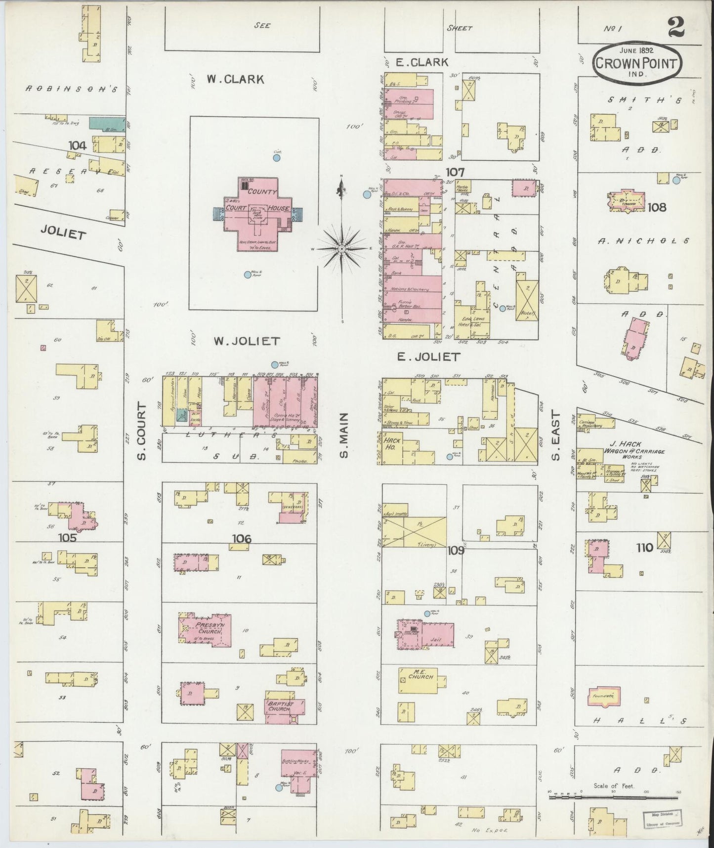 Sanborn Fire Insurance Map from Crown Point, Lake County, Indiana (1892), Sheet #0002 - Complete Map Set gallery image, historic Sanborn map, vintage wall art, Indiana Indiana