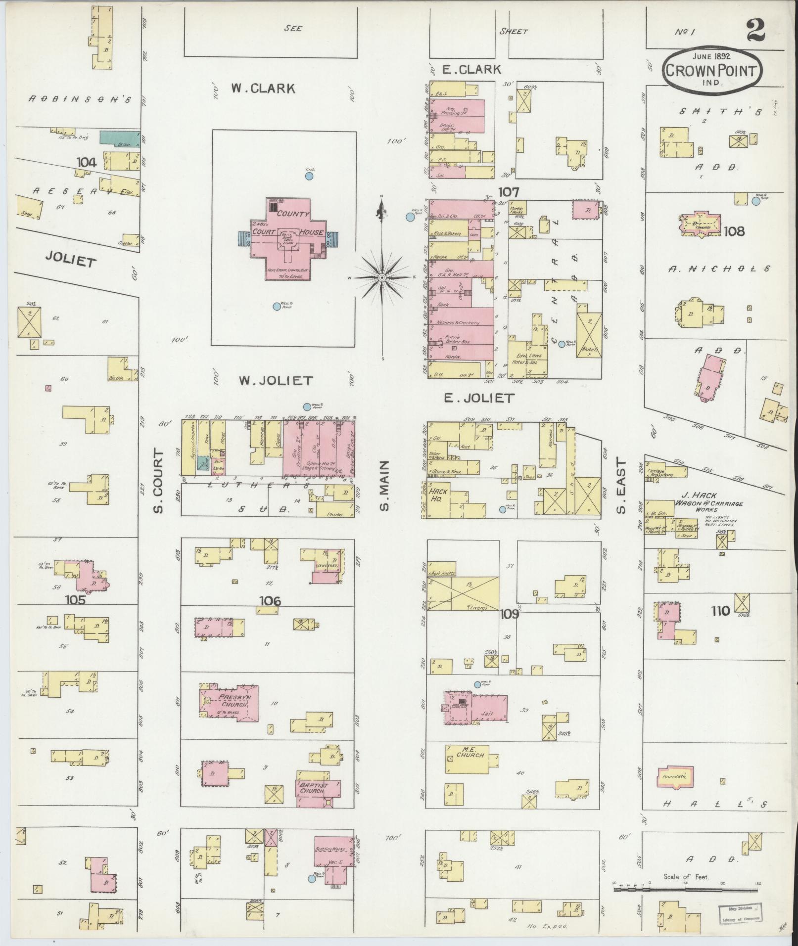 Sanborn Fire Insurance Map from Crown Point, Lake County, Indiana (1892), Sheet #0002 - Complete Map Set gallery image, historic Sanborn map, vintage wall art, Indiana Indiana