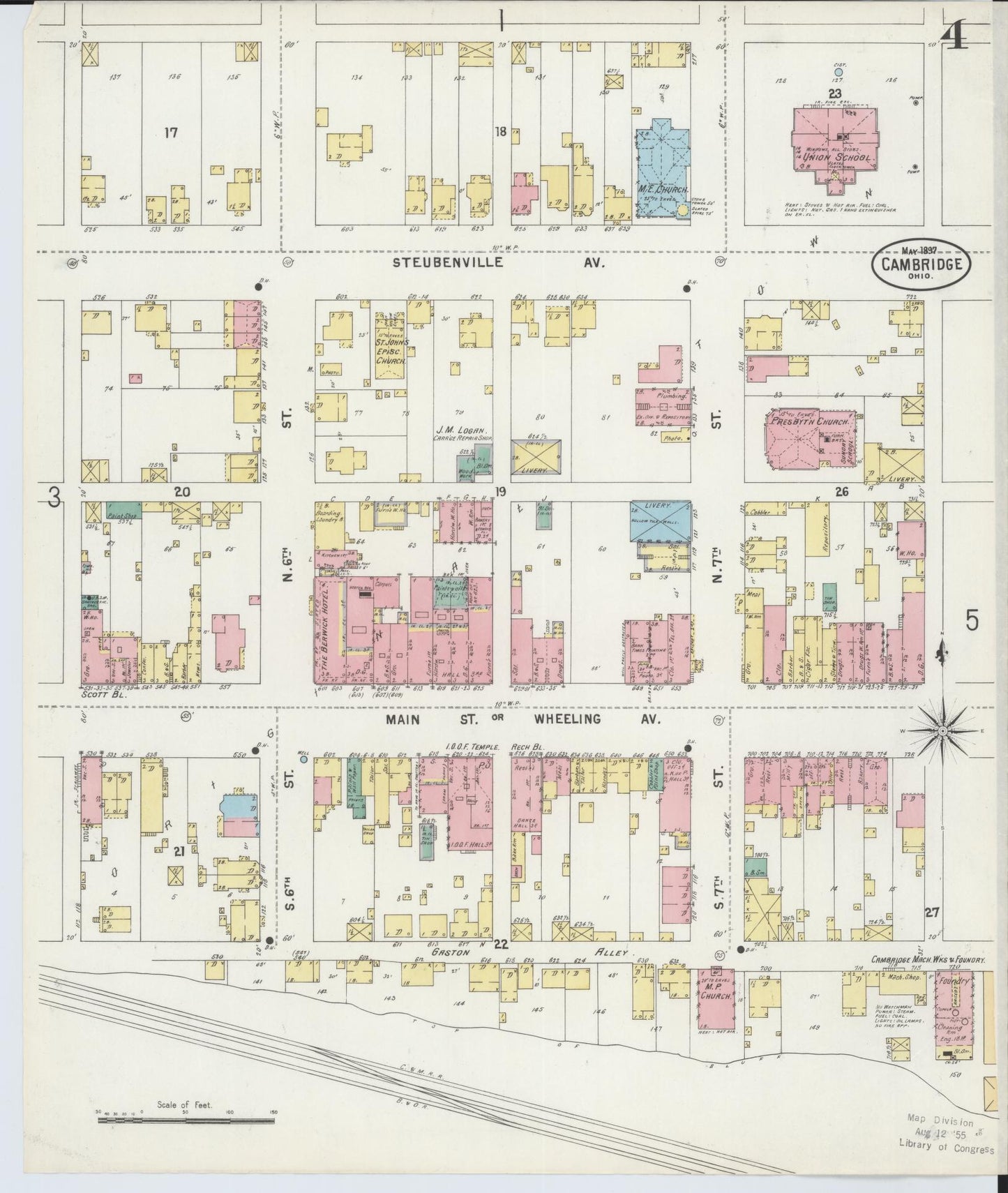 Sanborn Fire Insurance Map from Cambridge, Guernsey County, Ohio (1897), Sheet #0004 - Complete Map Set gallery image, historic Sanborn map, vintage wall art, Ohio Ohio