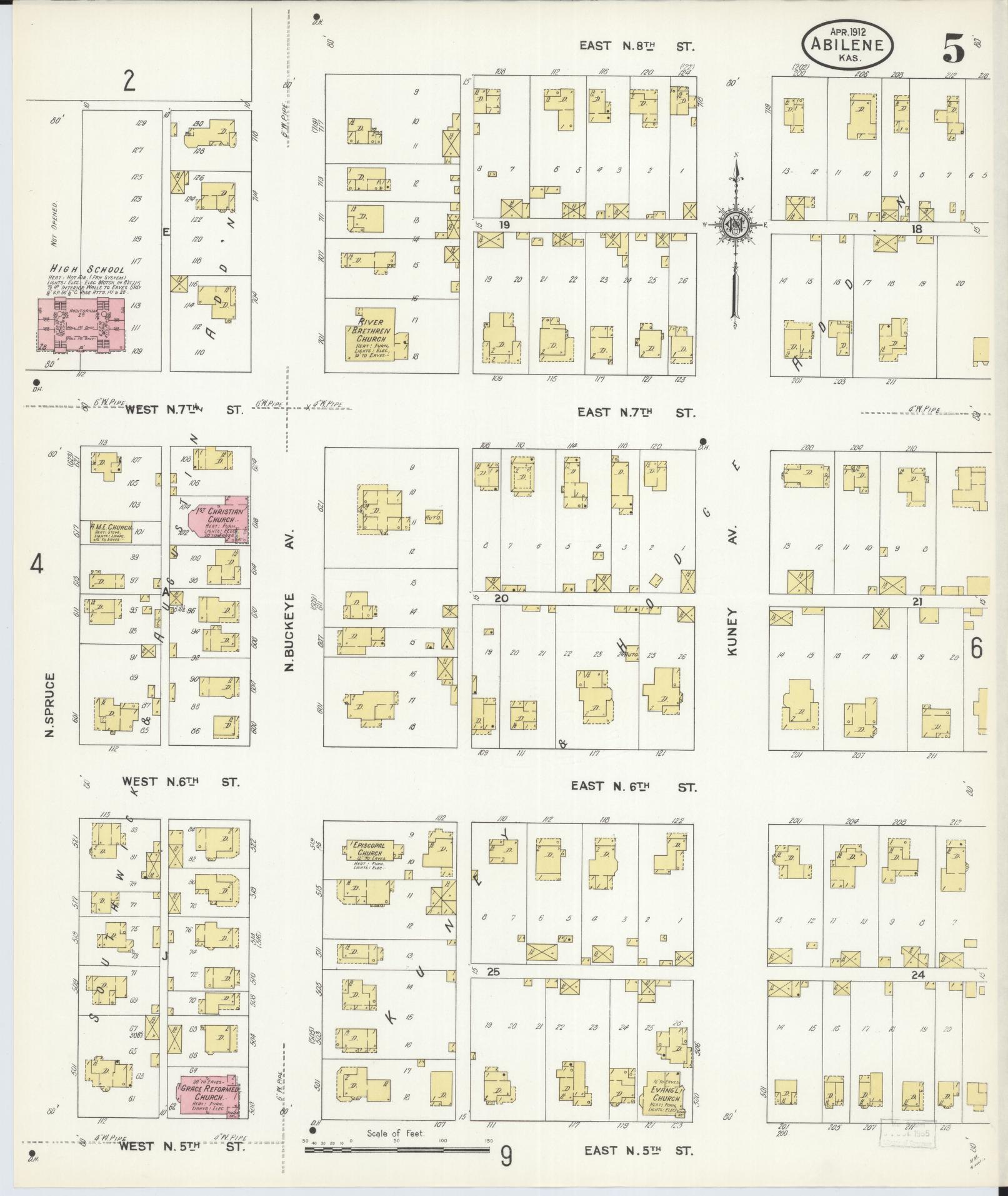 Sanborn Fire Insurance Map from Abilene, Dickinson County, Kansas (1912), Sheet #0005 - Complete Map Set gallery image, historic Sanborn map, vintage wall art, Kansas Kansas