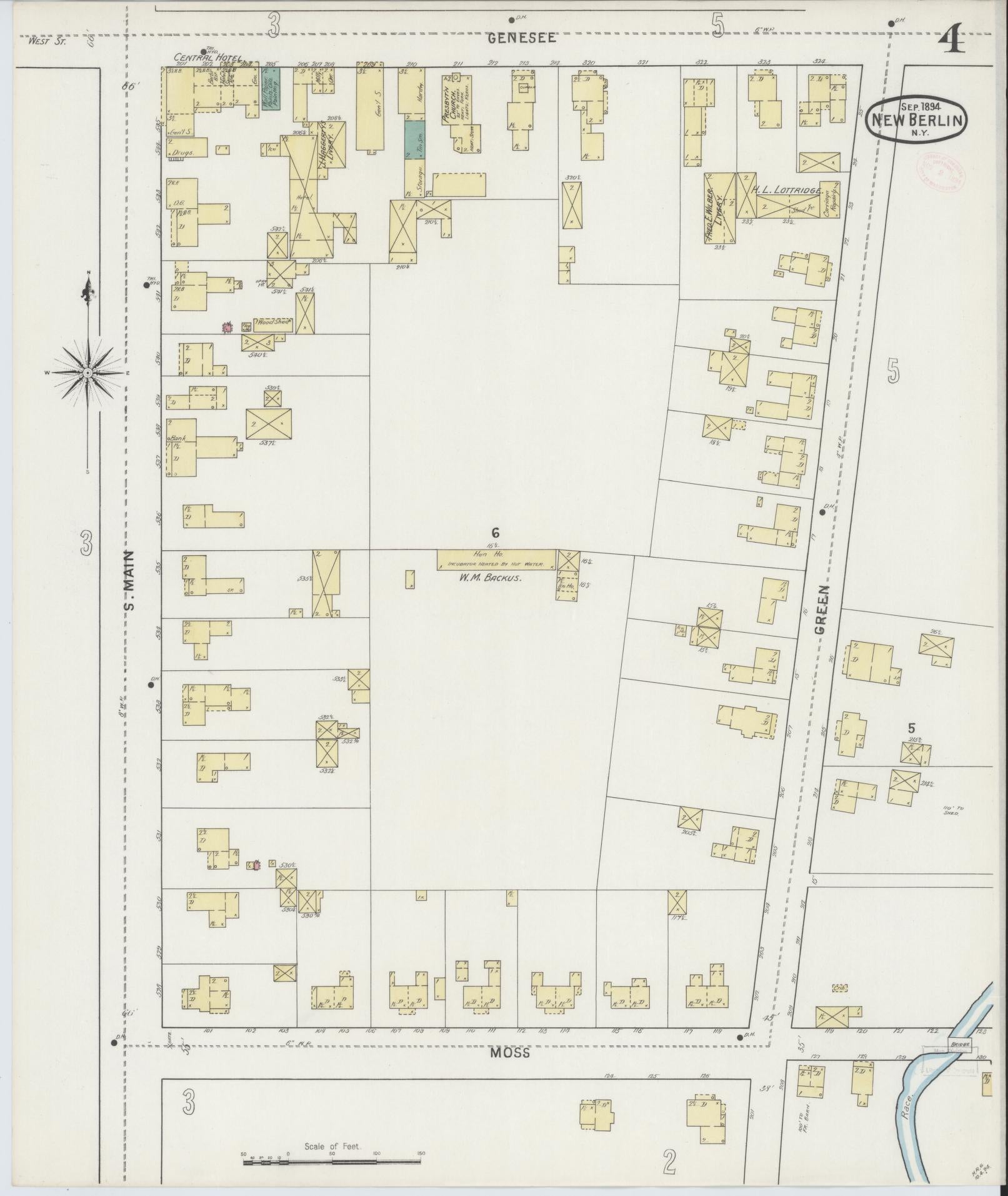 Sanborn Fire Insurance Map from New Berlin, Chenango County, New York (1894), Sheet #0004 - Complete Map Set gallery image, historic Sanborn map, vintage wall art, New York New York