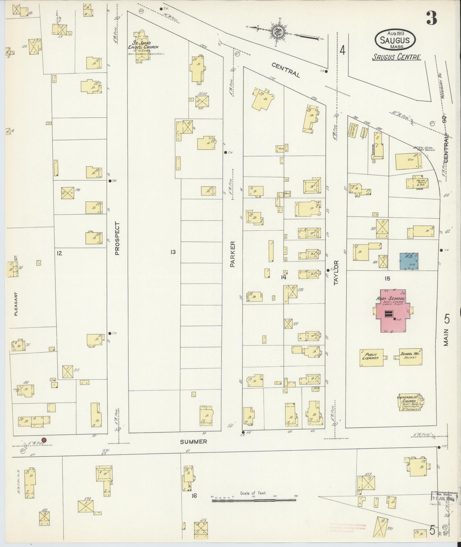 Sanborn Fire Insurance Map from Saugus, Essex County, Massachusetts (1913), Sheet #0003 - Complete Map Set gallery image, historic Sanborn map, vintage wall art, Massachusetts Massachusetts