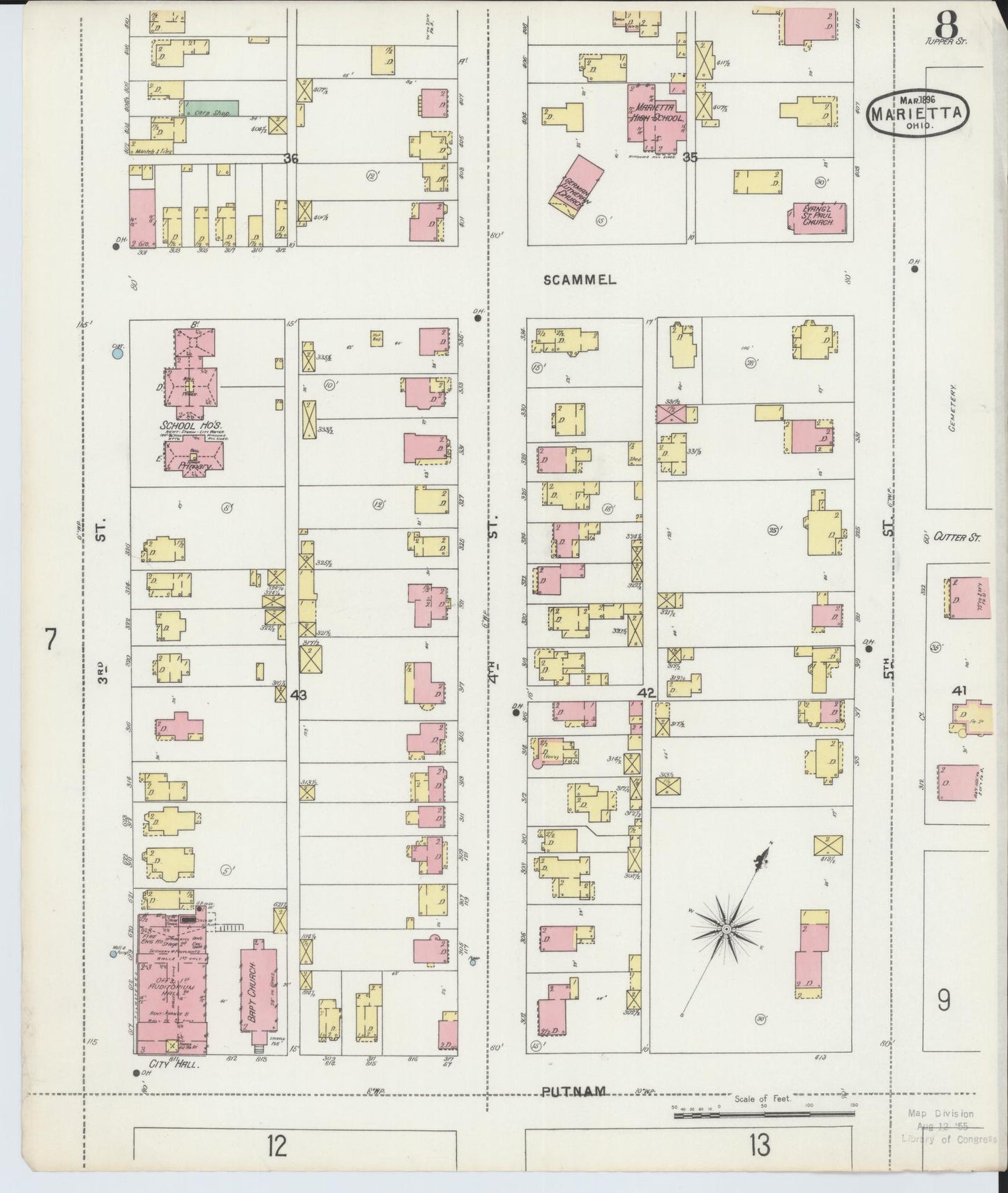 Sanborn Fire Insurance Map from Marietta, Washington County, Ohio (1896), Sheet #0008 - Complete Map Set gallery image, historic Sanborn map, vintage wall art, Ohio Ohio