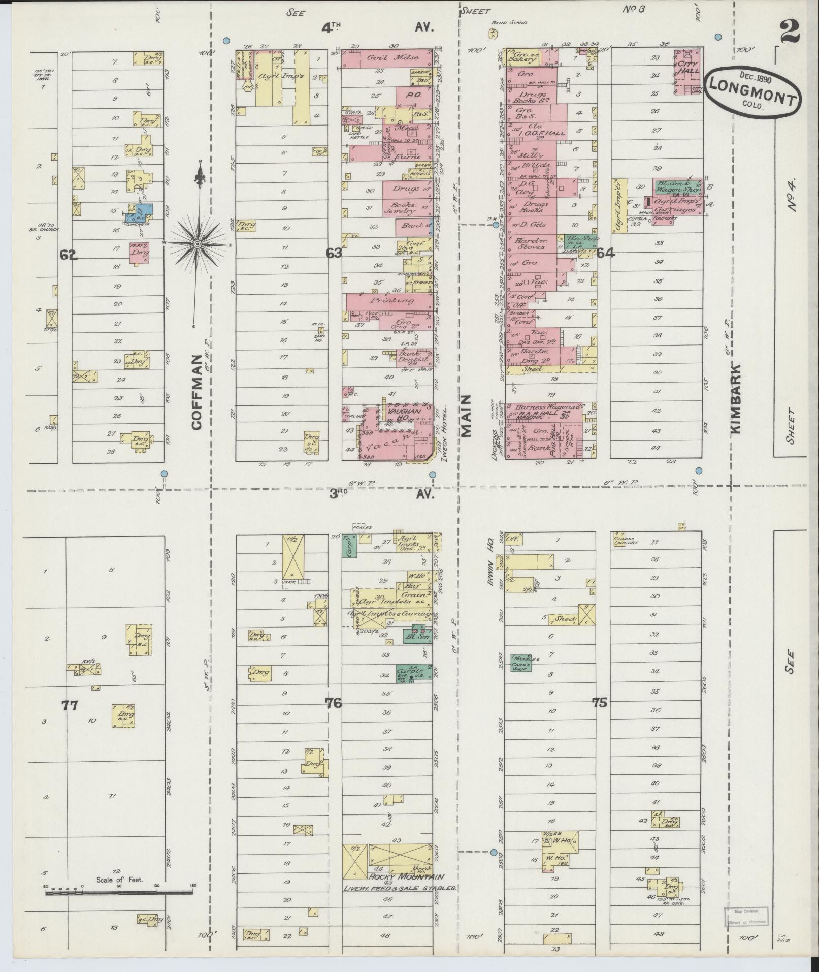Sanborn Fire Insurance Map from Longmont, Boulder County, Colorado (1890), Sheet #0002 - Complete Map Set gallery image, historic Sanborn map, vintage wall art, Colorado Colorado