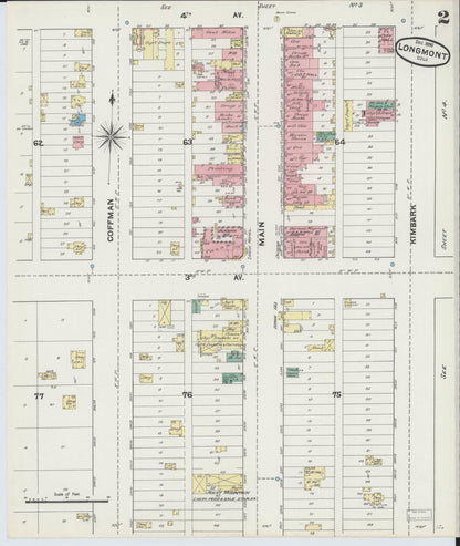 Sanborn Fire Insurance Map from Longmont, Boulder County, Colorado (1890), Sheet #0002 - Complete Map Set gallery image, historic Sanborn map, vintage wall art, Colorado Colorado