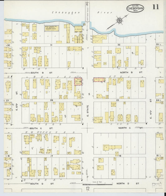 Sanborn Fire Insurance Map from Cheboygan, Cheboygan County, Michigan (1915), Sheet #0011 - Historic Sanborn Fire Insurance Map Print, vintage old map wall art, antique decor, genealogy gift, Michigan Michigan map