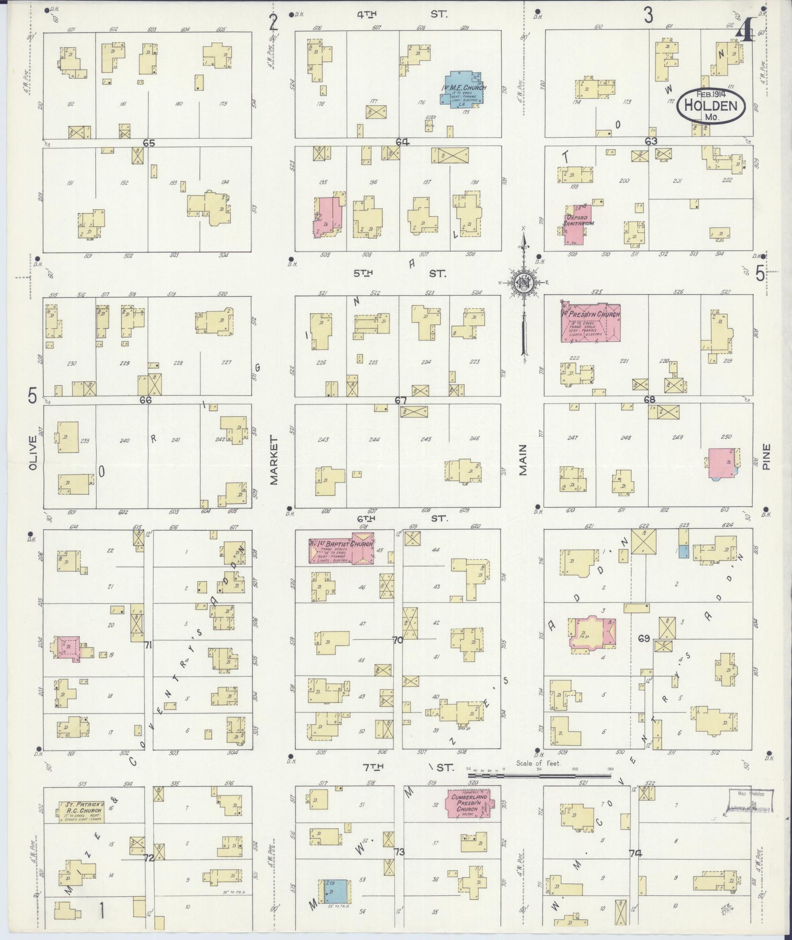 Sanborn Fire Insurance Map from Holden, Johnson County, Missouri (1914), Sheet #0004 - Complete Map Set gallery image, historic Sanborn map, vintage wall art, Missouri Missouri