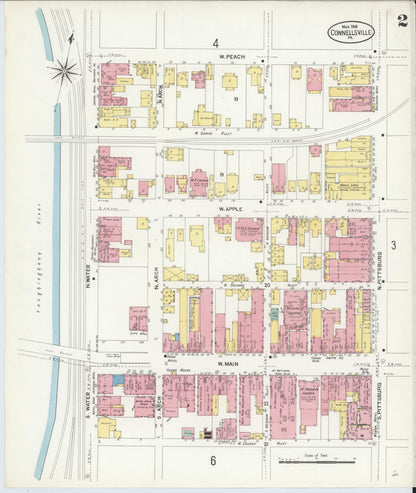 Sanborn Fire Insurance Map from Connellsville, Fayette County, Pennsylvania (1908), Sheet #0002 - Historic Sanborn Fire Insurance Map Print, vintage old map wall art, antique decor, genealogy gift, Pennsylvania Pennsylvania map