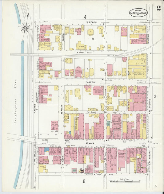 Sanborn Fire Insurance Map from Connellsville, Fayette County, Pennsylvania (1908), Sheet #0002 - Historic Sanborn Fire Insurance Map Print, vintage old map wall art, antique decor, genealogy gift, Pennsylvania Pennsylvania map