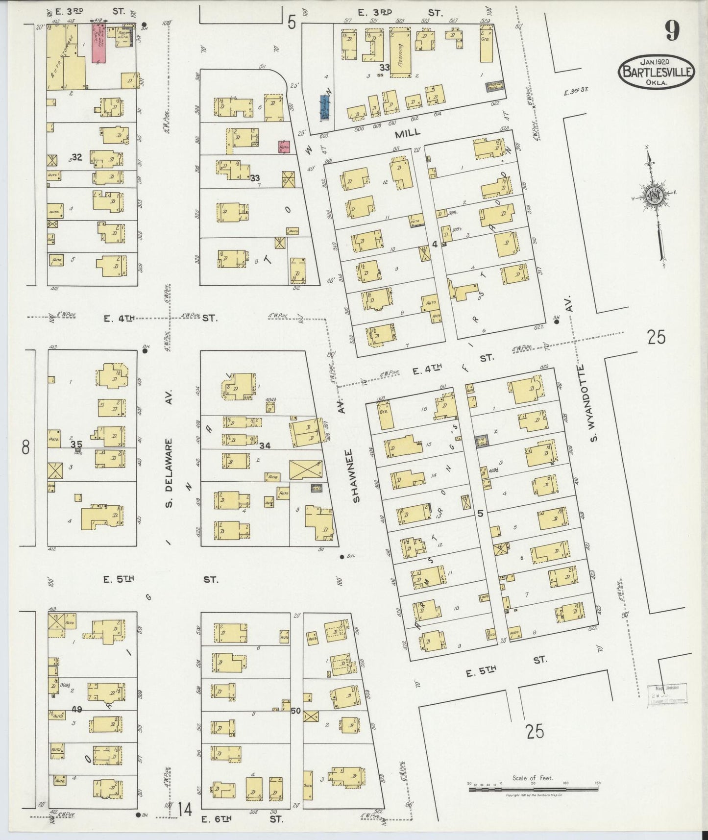 Sanborn Fire Insurance Map from Bartlesville, Washington County, Oklahoma (1920), Sheet #0009 - Complete Map Set gallery image, historic Sanborn map, vintage wall art, Oklahoma Oklahoma