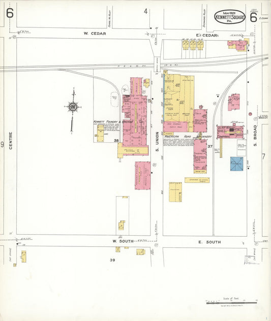 Sanborn Fire Insurance Map from Kennett Square, Chester County, Pennsylvania (1923), Sheet #0006 - Historic Sanborn Fire Insurance Map Print, vintage old map wall art, antique decor, genealogy gift, Pennsylvania Pennsylvania map