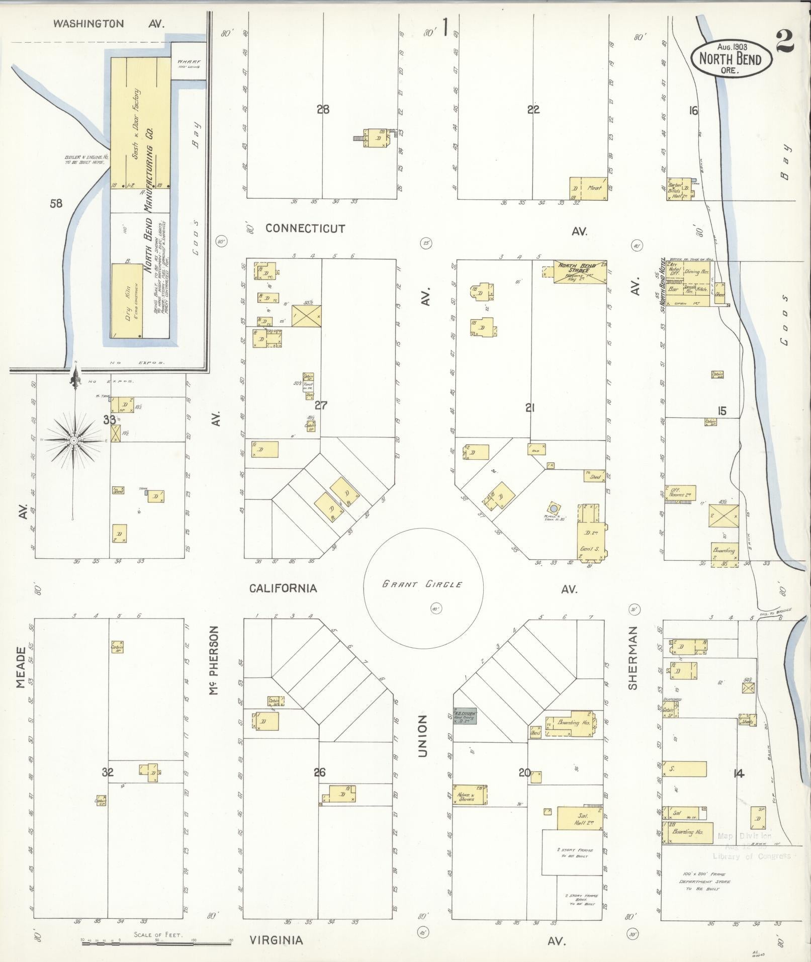 Sanborn Fire Insurance Map from North Bend, Coos County, Oregon (1903), Sheet #0002 - Complete Map Set gallery image, historic Sanborn map, vintage wall art, Oregon Oregon