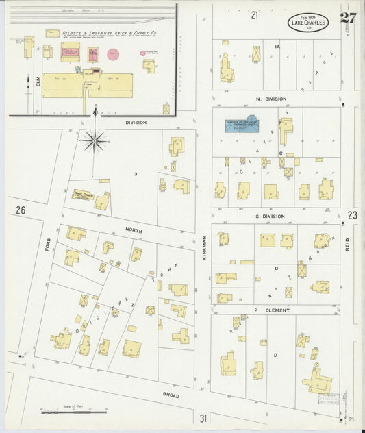 Sanborn Fire Insurance Map from Lake Charles, Calcasieu Parish, Louisiana (1909), Sheet #0027 - Historic Sanborn Fire Insurance Map Print, vintage old map wall art, antique decor, genealogy gift, Louisiana Louisiana map