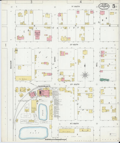 Sanborn Fire Insurance Map from Lebanon, Saint Clair County, Illinois (1899), Sheet #0005 - Complete Map Set gallery image, historic Sanborn map, vintage wall art, Illinois Illinois