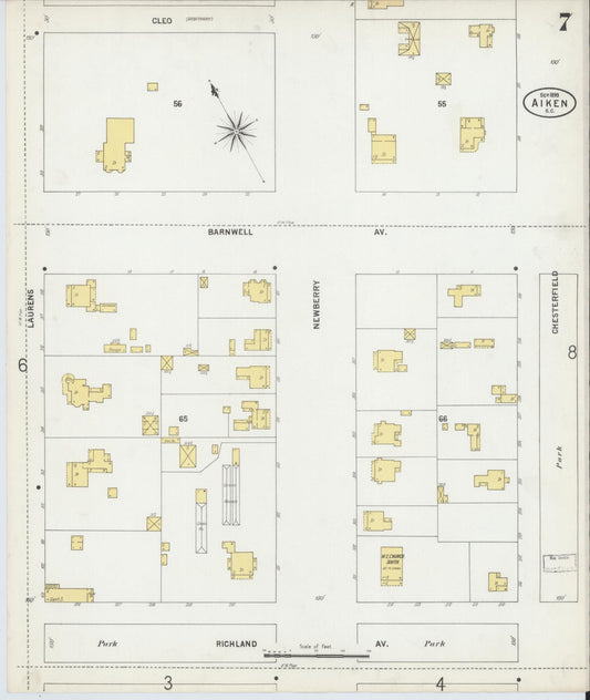 Sanborn Fire Insurance Map from Aiken, Aiken County, South Carolina (1899), Sheet #0007 - Historic Sanborn Fire Insurance Map Print, vintage old map wall art, antique decor, genealogy gift, South Carolina South Carolina map