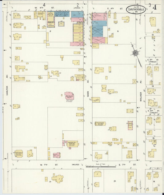 Sanborn Fire Insurance Map from Caruthersville, Pemiscot County, Missouri (1911), Sheet #0004 - Historic Sanborn Fire Insurance Map Print, vintage old map wall art, antique decor, genealogy gift, Missouri Missouri map
