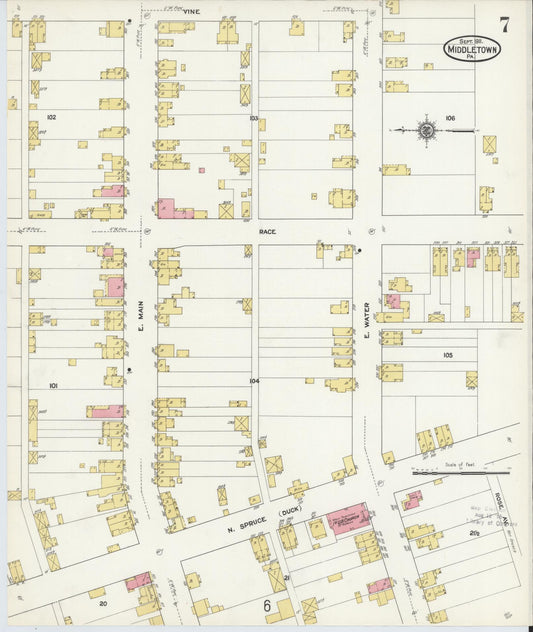 Sanborn Fire Insurance Map from Middletown, Dauphin County, Pennsylvania (1911), Sheet #0007 - Historic Sanborn Fire Insurance Map Print, vintage old map wall art, antique decor, genealogy gift, Pennsylvania Pennsylvania map