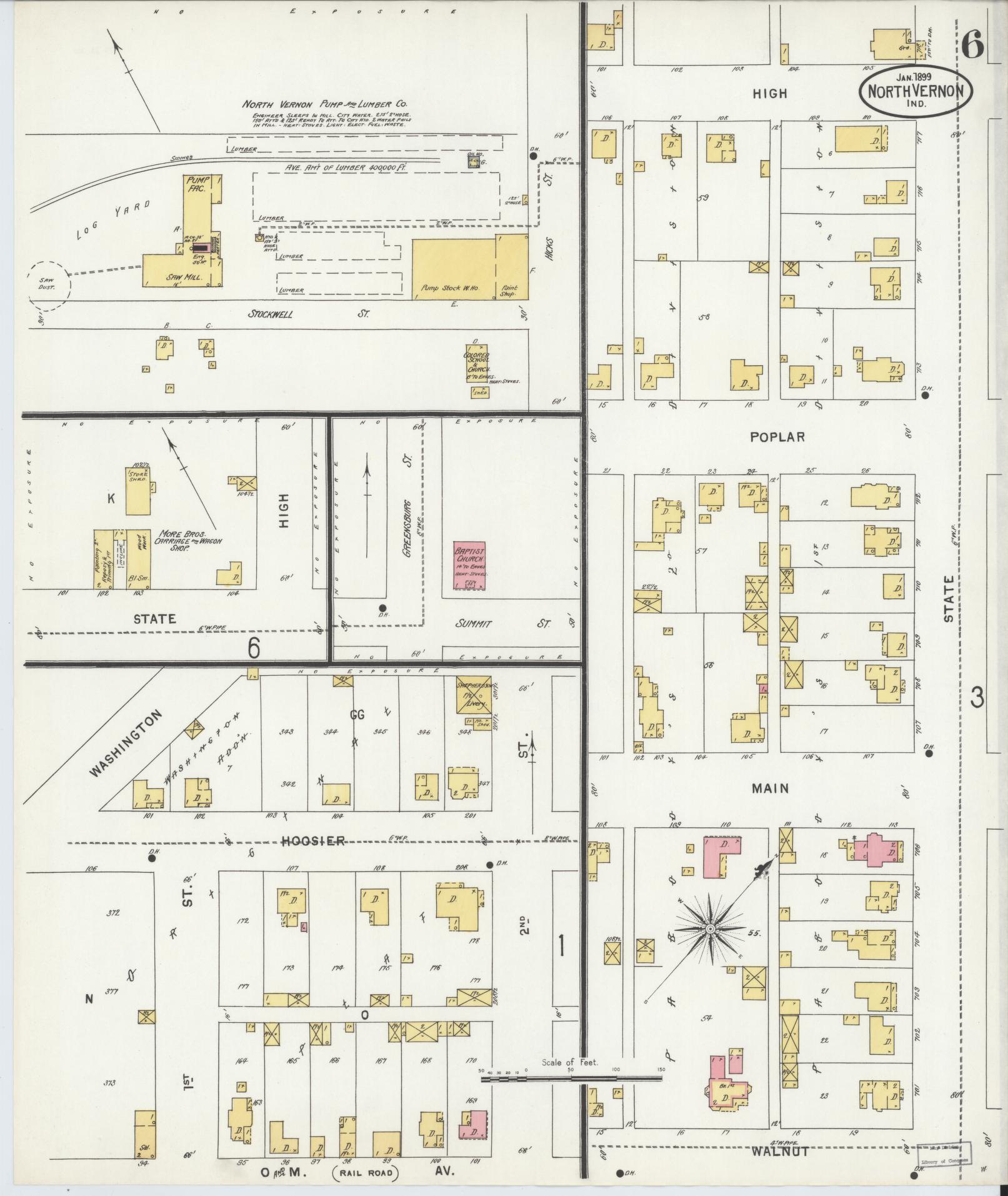 Sanborn Fire Insurance Map from North Vernon, Jennings County, Indiana (1899), Sheet #0006 - Complete Map Set gallery image, historic Sanborn map, vintage wall art, Indiana Indiana