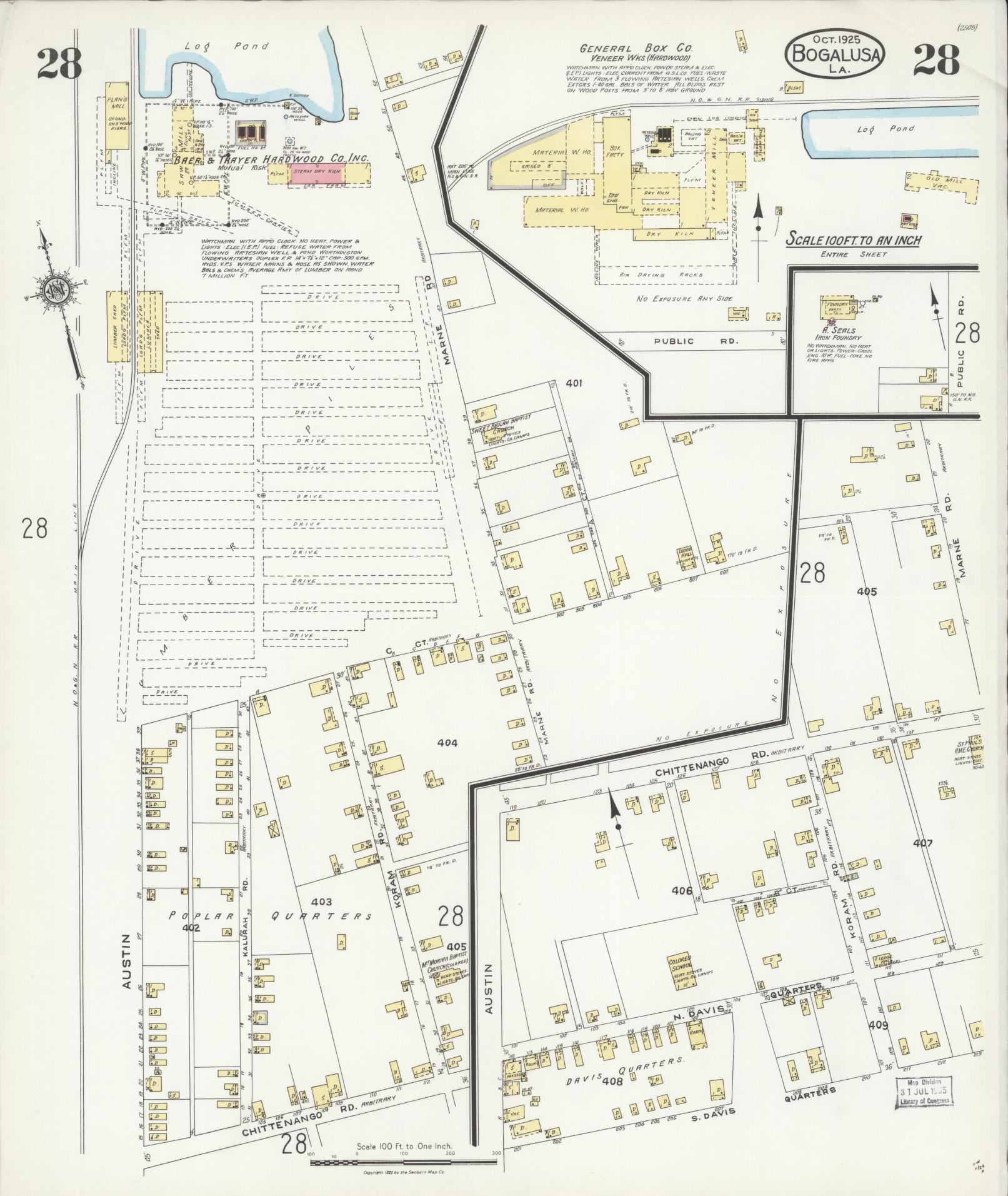 Sanborn Fire Insurance Map from Bogalusa, Washington Parish, Louisiana (1925), Sheet #0028 - Historic Sanborn Fire Insurance Map Print, vintage old map wall art, antique decor, genealogy gift, Louisiana Louisiana map