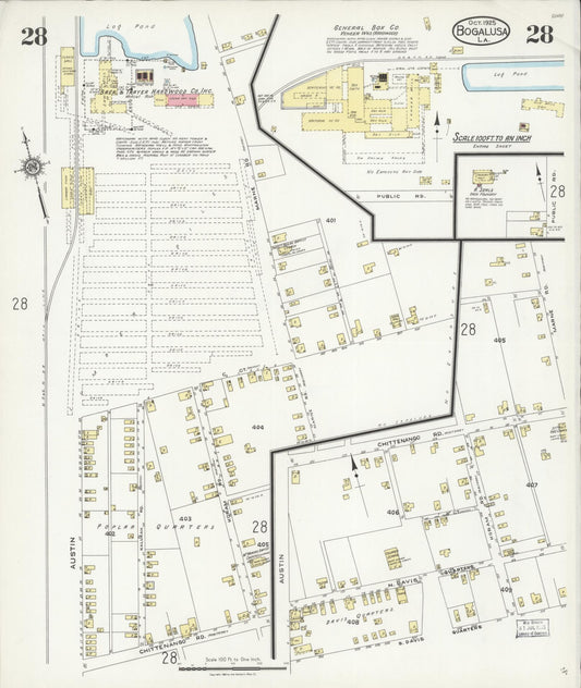 Sanborn Fire Insurance Map from Bogalusa, Washington Parish, Louisiana (1925), Sheet #0028 - Historic Sanborn Fire Insurance Map Print, vintage old map wall art, antique decor, genealogy gift, Louisiana Louisiana map