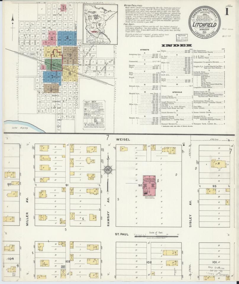 Sanborn Fire Insurance Map from Litchfield, Meeker County, Minnesota. (1917) – Map View