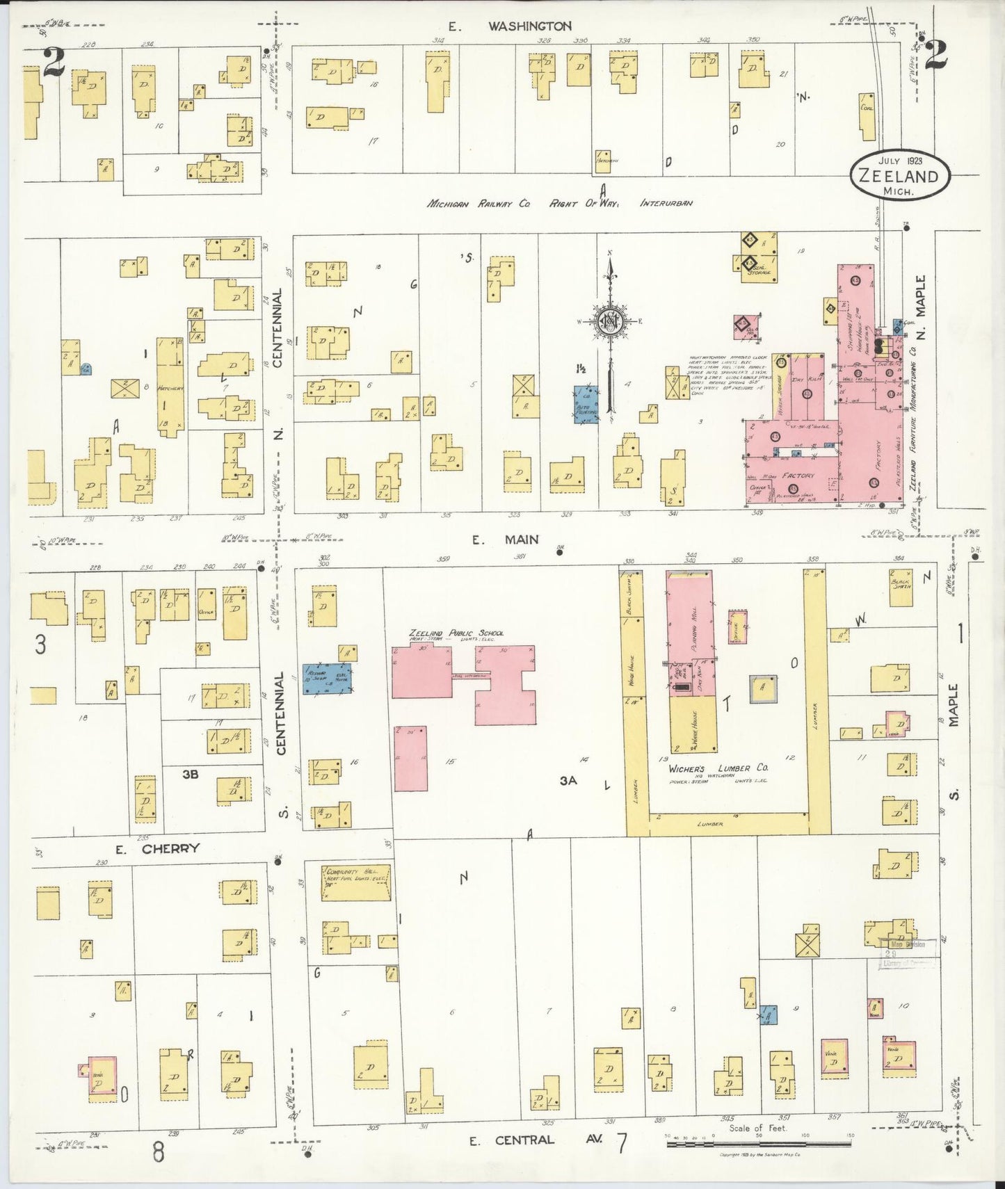 Sanborn Fire Insurance Map from Zeeland, Ottawa County, Michigan (1923), Sheet #0002 - Historic Sanborn Fire Insurance Map Print, vintage old map wall art, antique decor, genealogy gift, Michigan Michigan map