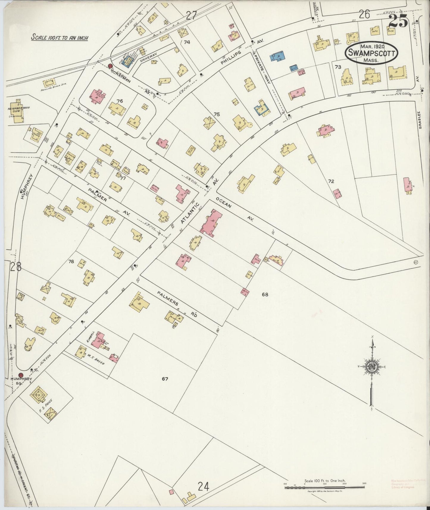 Sanborn Fire Insurance Map from Swampscott, Essex County, Massachusetts (1920), Sheet #0025 - Historic Sanborn Fire Insurance Map Print, vintage old map wall art, antique decor, genealogy gift, Massachusetts Massachusetts map