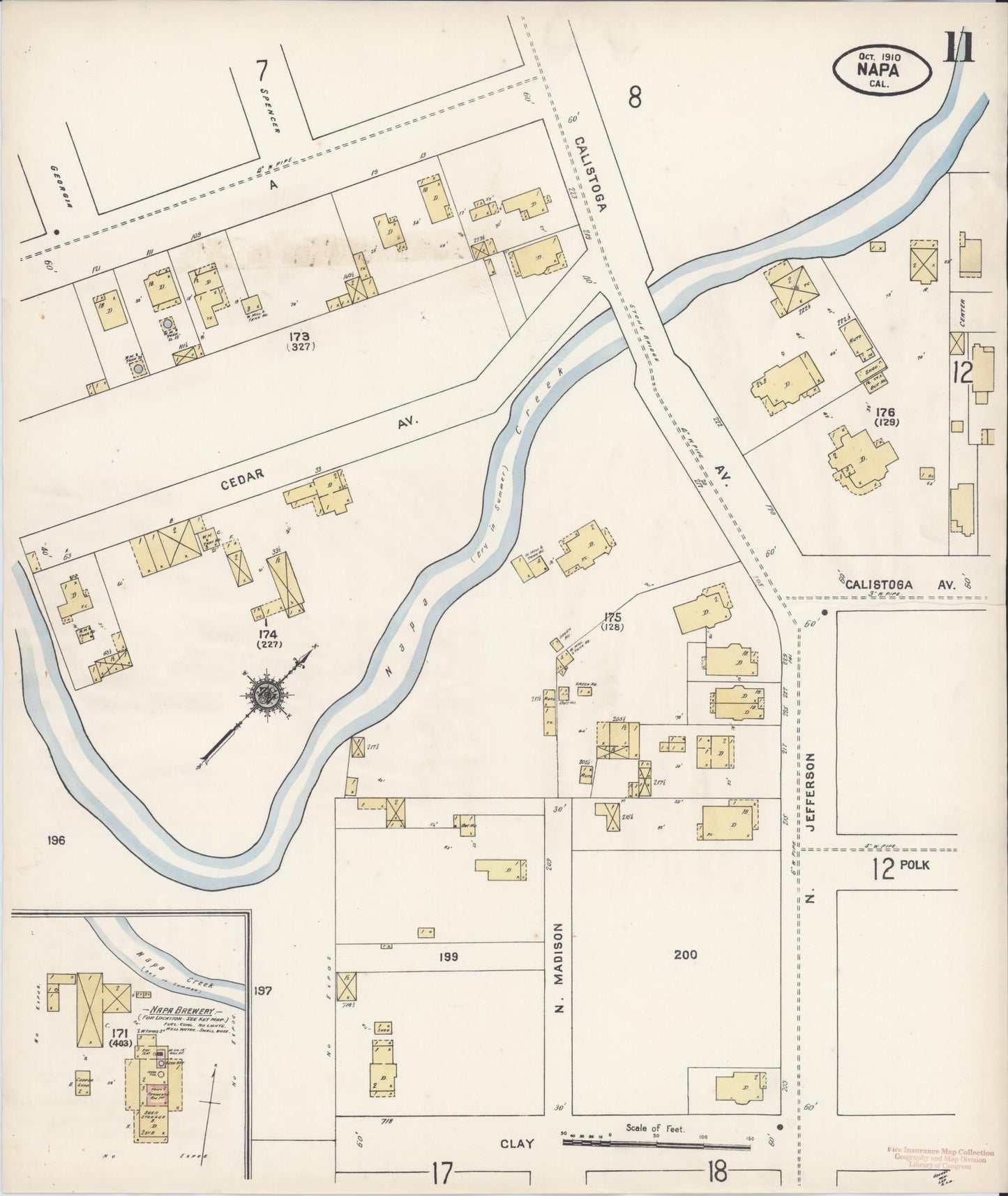 Sanborn Fire Insurance Map from Napa, Napa County, California (1910), Sheet #0011 - Historic Sanborn Fire Insurance Map Print, vintage old map wall art, antique decor, genealogy gift, California California map