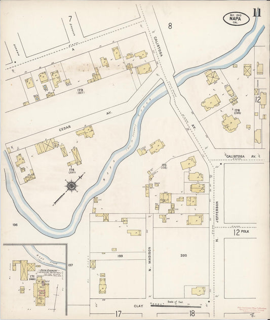 Sanborn Fire Insurance Map from Napa, Napa County, California (1910), Sheet #0011 - Historic Sanborn Fire Insurance Map Print, vintage old map wall art, antique decor, genealogy gift, California California map