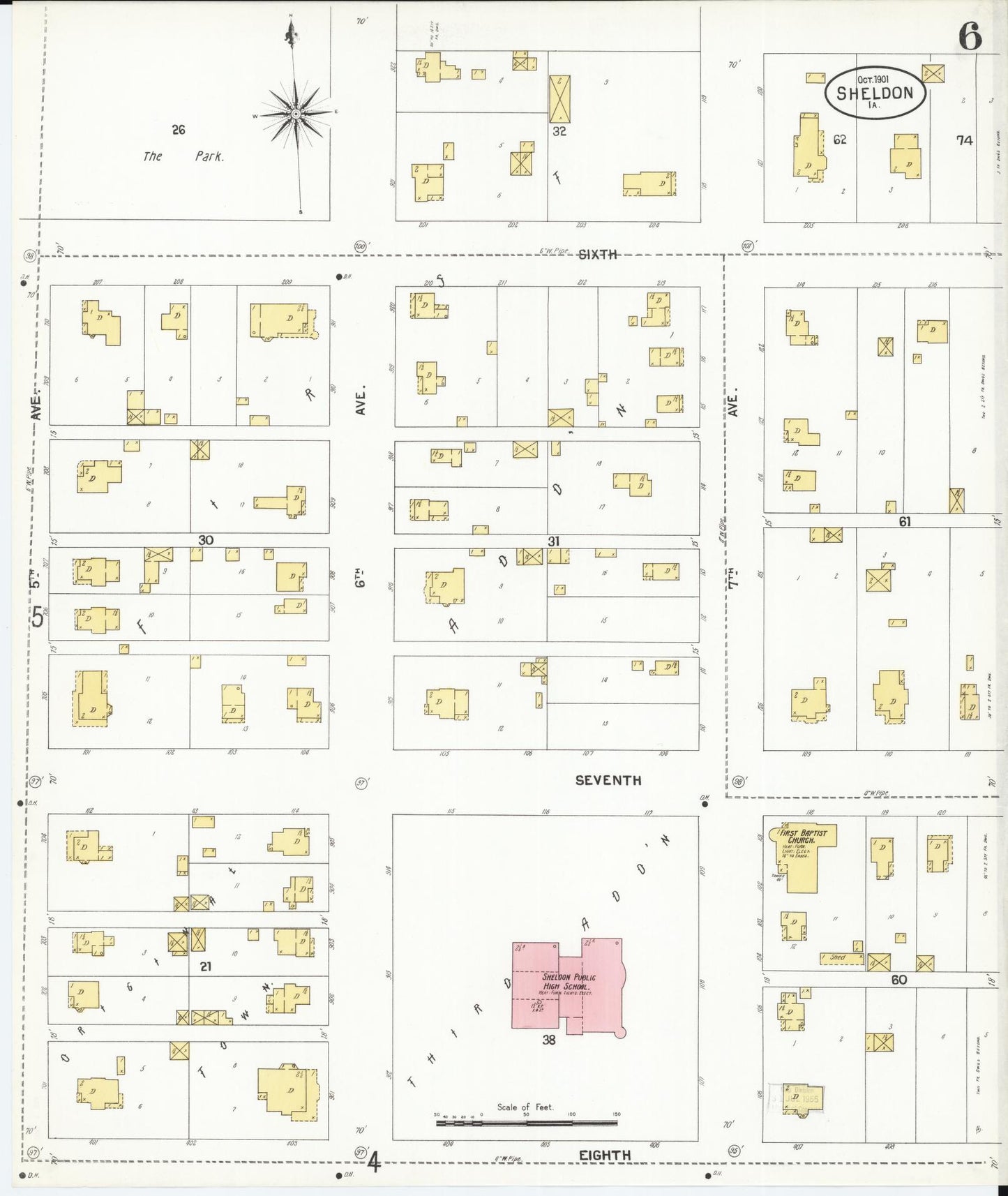 Sanborn Fire Insurance Map from Sheldon, O'Brien County, Iowa (1901), Sheet #0006 - Historic Sanborn Fire Insurance Map Print, vintage old map wall art