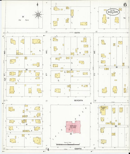 Sanborn Fire Insurance Map from Sheldon, O'Brien County, Iowa (1901), Sheet #0006 - Historic Sanborn Fire Insurance Map Print, vintage old map wall art