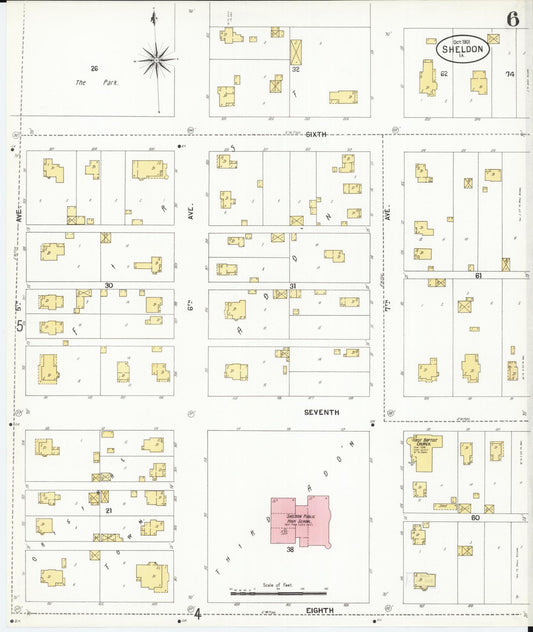 Sanborn Fire Insurance Map from Sheldon, O'Brien County, Iowa (1901), Sheet #0006 - Historic Sanborn Fire Insurance Map Print, vintage old map wall art