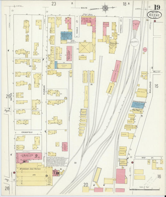 Sanborn Fire Insurance Map from Keene, Cheshire County, New Hampshire (1913), Sheet #0019 - Historic Sanborn Fire Insurance Map Print, vintage old map wall art, antique decor, genealogy gift, New Hampshire New Hampshire map
