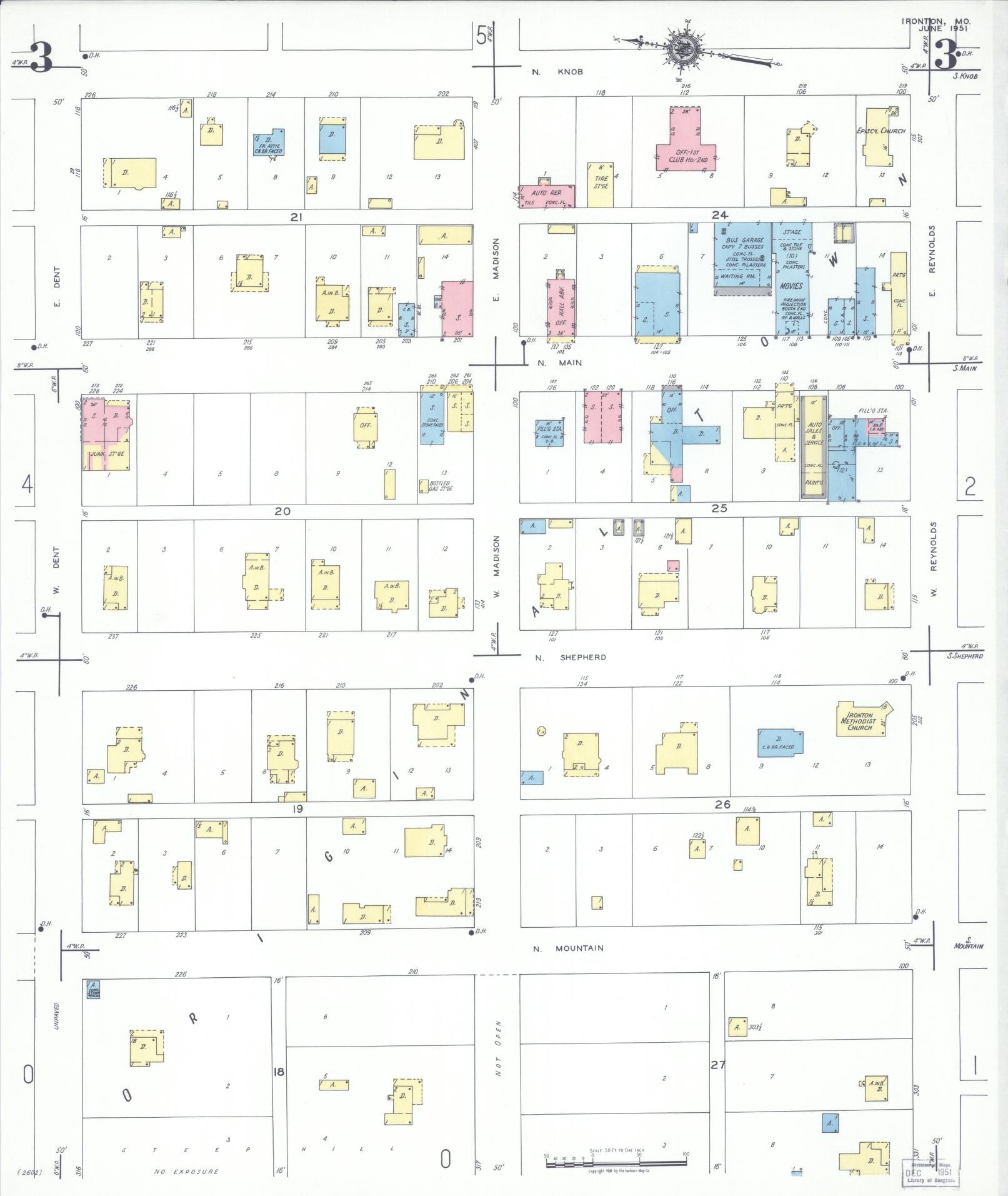 Sanborn Fire Insurance Map from Ironton, Iron County, Missouri (1951), Sheet #0003 - Complete Map Set gallery image, historic Sanborn map, vintage wall art, Missouri Missouri