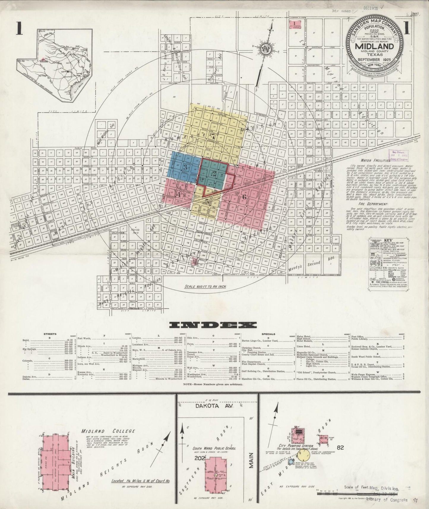 Sanborn Fire Insurance Map from Midland, Midland County, Texas (1925), Sheet #0001 - Complete Map Set gallery image, historic Sanborn map, vintage wall art, Texas Texas
