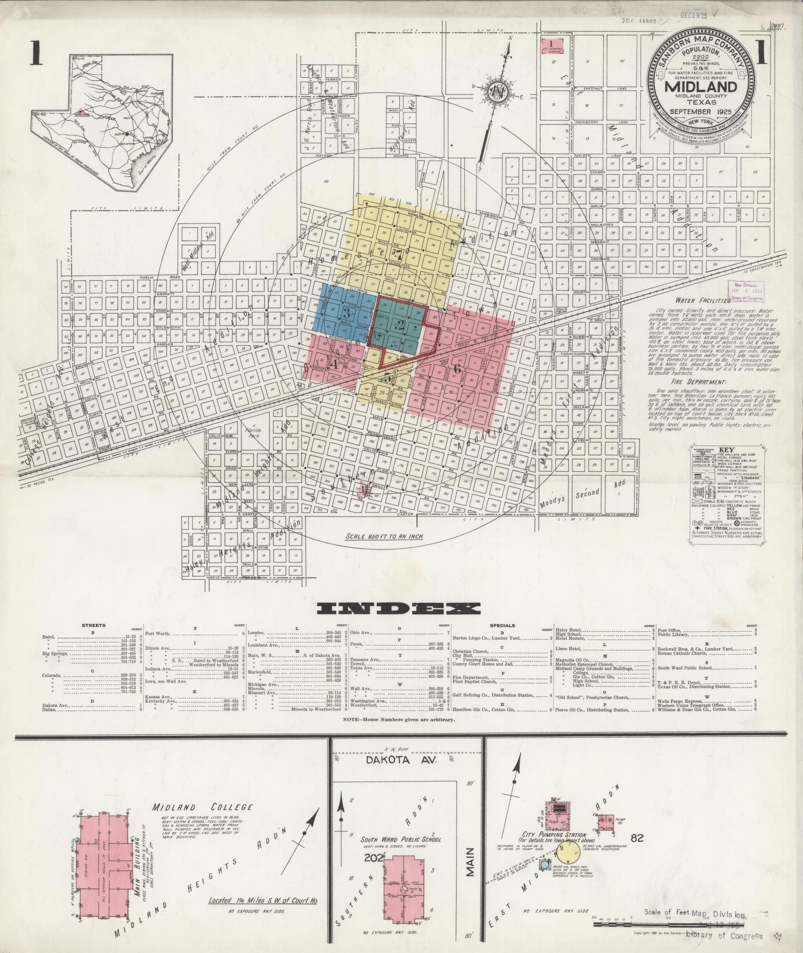Sanborn Fire Insurance Map from Midland, Midland County, Texas (1925), Sheet #0001 - Complete Map Set gallery image, historic Sanborn map, vintage wall art, Texas Texas
