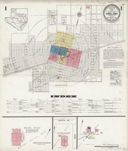Sanborn Fire Insurance Map from Midland, Midland County, Texas (1925), Sheet #0001 - Complete Map Set gallery image, historic Sanborn map, vintage wall art, Texas Texas