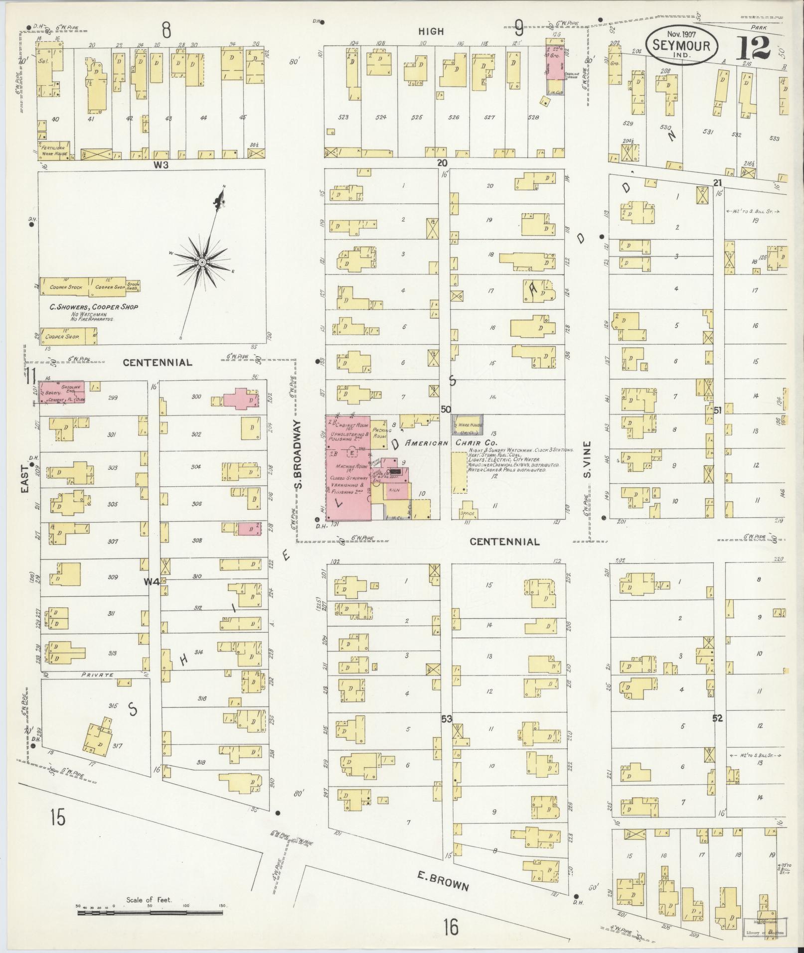 Sanborn Fire Insurance Map from Seymour, Jackson County, Indiana (1907), Sheet #0012 - Complete Map Set gallery image, historic Sanborn map, vintage wall art, Indiana Indiana