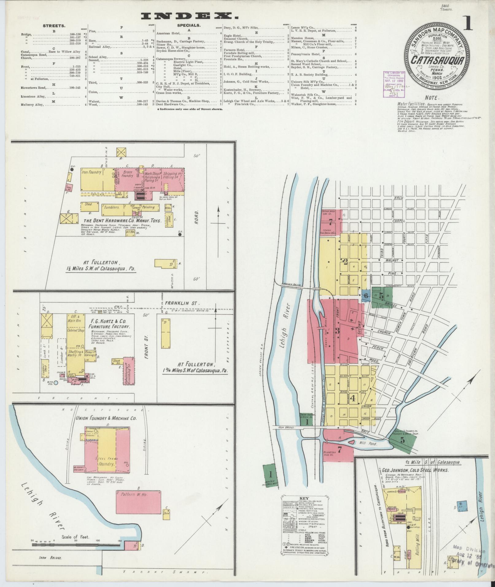 Sanborn Fire Insurance Map from Catasauqua, Lehigh County, Pennsylvania (1902), Sheet #0001 - Historic Sanborn Fire Insurance Map Print, vintage old map wall art, antique decor, genealogy gift, Pennsylvania Pennsylvania map