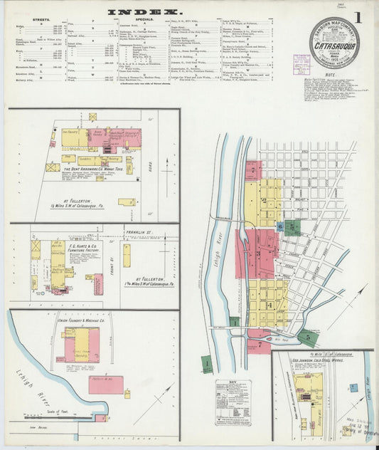 Sanborn Fire Insurance Map from Catasauqua, Lehigh County, Pennsylvania (1902), Sheet #0001 - Historic Sanborn Fire Insurance Map Print, vintage old map wall art, antique decor, genealogy gift, Pennsylvania Pennsylvania map