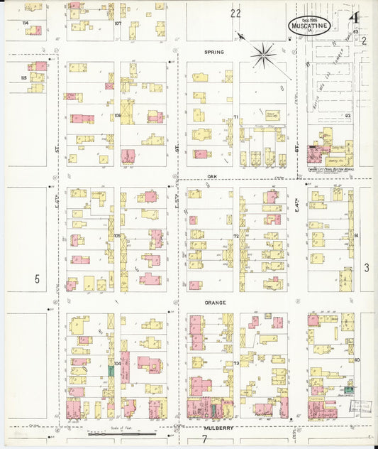 Sanborn Fire Insurance Map from Muscatine, Muscatine County, Iowa (1905), Sheet #0004 - Historic Sanborn Fire Insurance Map Print, vintage old map wall art